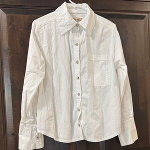We The Free Crisp White Collared button down  Shirt/blue stitching size XS